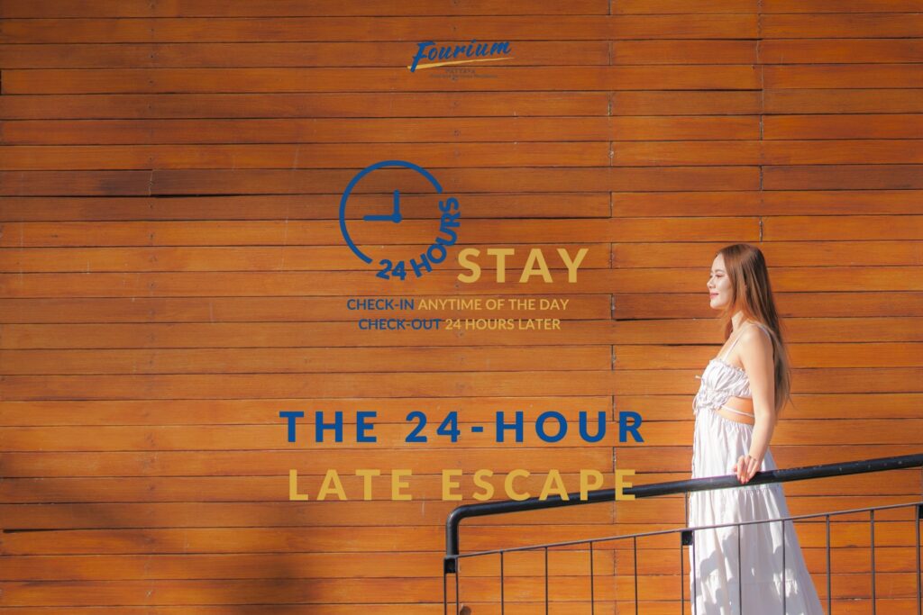 Forget rigid check-in times and rushed mornings. With The Late Escape at Fourium Pattaya Hotel & Serviced Residence, your schedule finally belongs to you. Experience our full 24-hour stay benefit: How it Works: Check in at 8:00 PM, and your sanctuary is yours until 8:00 PM the following day. No rushing, no early wake-up calls—just pure flexibility.